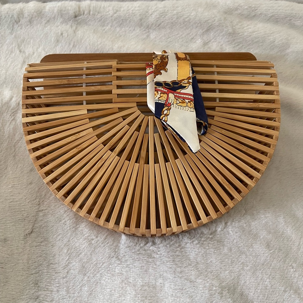 Bamboo Half-Moon Clutch with Scarf Accent
